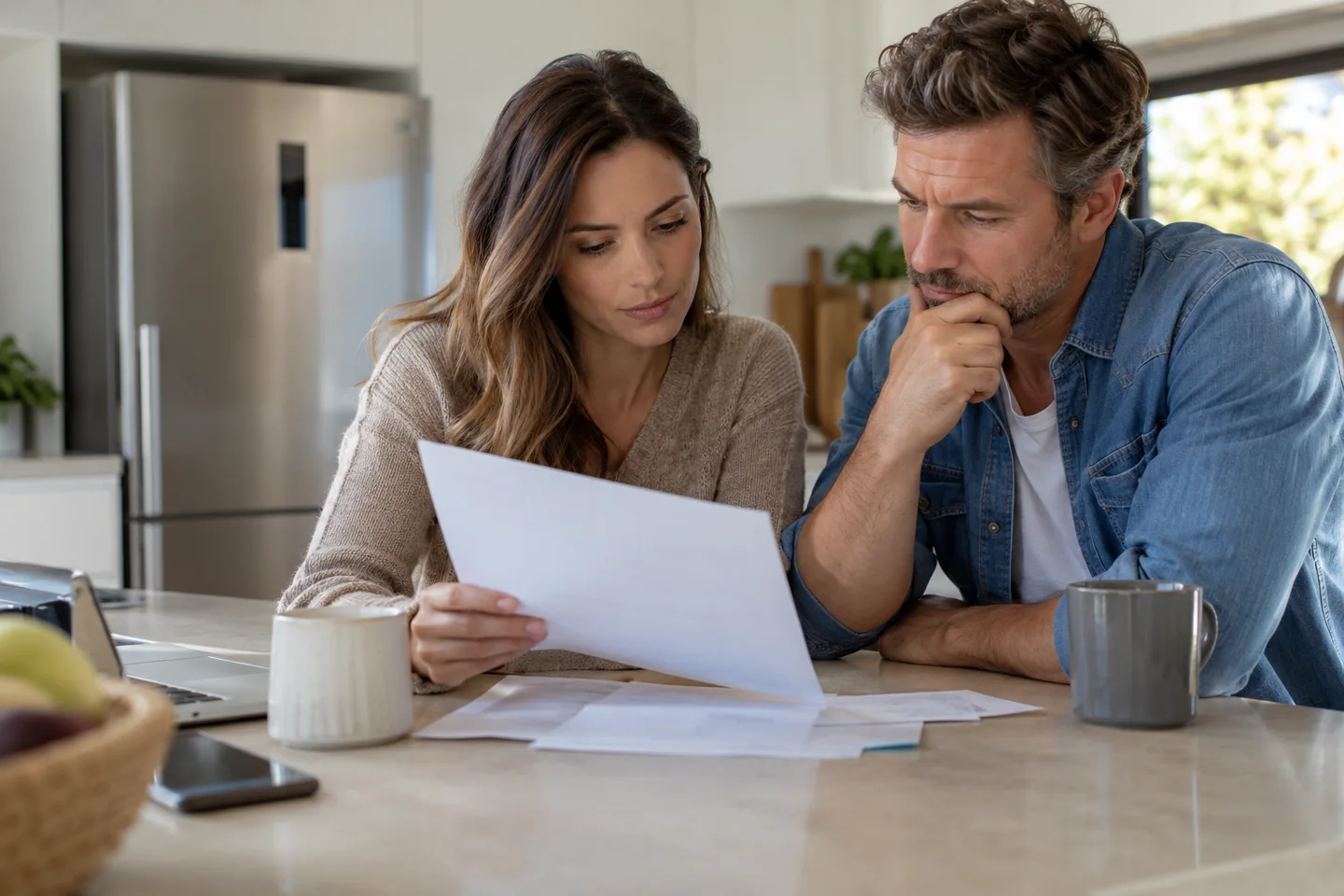 Two adults organising appliance paperwork together